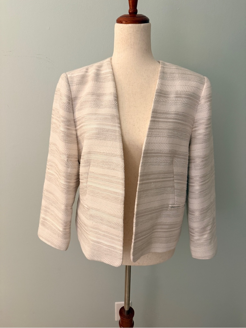 Melanie Lyne Jacket Textured Collarless Cream Size 12